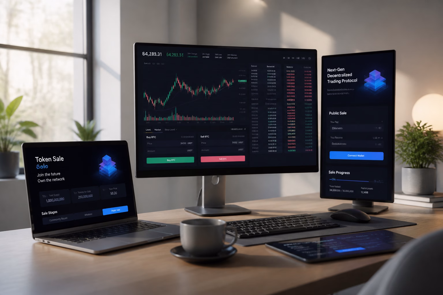 Рабочее пространство с интерфейсами криптовалютных платформ